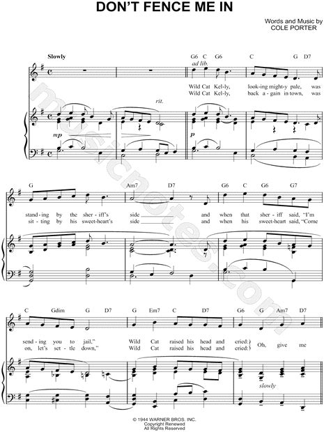 cole porter don t fence me in sheet music in g major transposable download and print sku