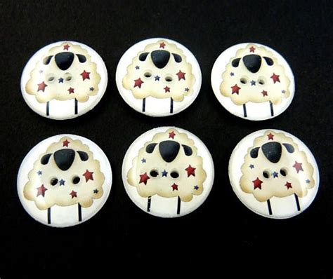 6 Handmade Americana Primitive Sheep Buttons Red And Blue Etsy