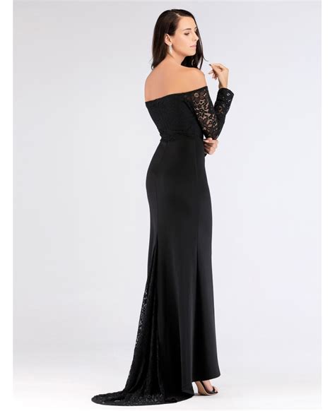 Long Sleeves Black Off The Shoulder Evening Dress