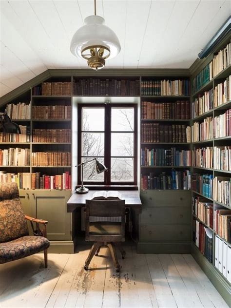 Small Officelibrary With Sloped Ceilings Home Library Rooms Small