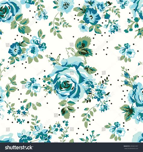 Wallpaper Seamless Vintage Blue Flower Pattern Stock