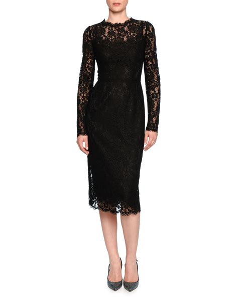 Dolce And Gabbana Floral Lace Long Sleeve Dress Black Neiman Marcus