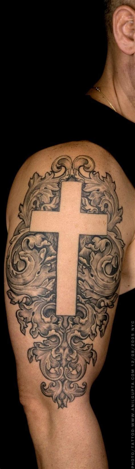Shaded Cross Tattoo Designs Half Sleeve Tattoo Site