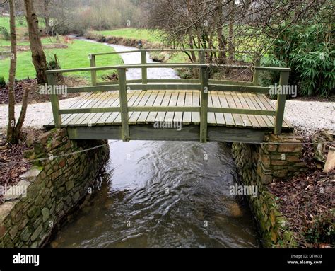 Small Wooden Bridge Over River Cornwall Uk Stock Photo Alamy