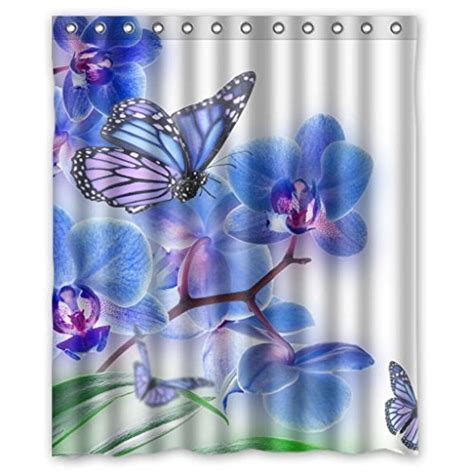 MOHome Tinge Purple Flowers And Butterfly Shower Curtain Waterproof