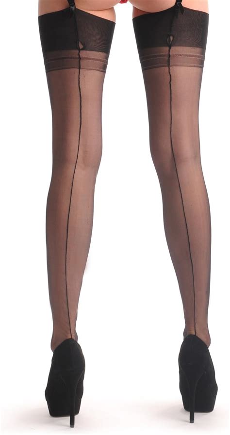 Black Stockings With Black Seam Black Seamed Designer Gloss Stockings Amazon Co Uk Clothing