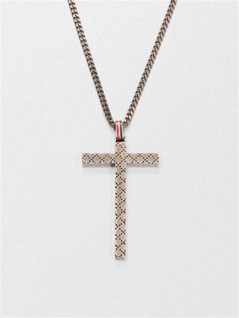 Lyst Gucci Sterling Silver Cross Necklace In Gray For Men