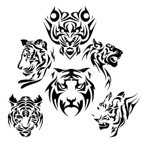 Tribal Tattoo Tiger Heads Design Elements Stock Vector Illustration
