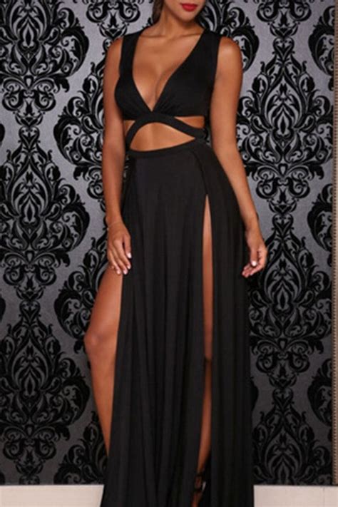Lovely Sexy High Slit Black Evening Dress Lw Fashion Online For Women