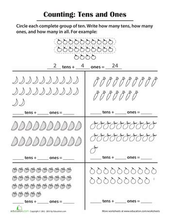 Grade 1 math place value worksheet adding whole tens & ones from tens and ones worksheet, source:k5learning.com. Counting Tens and Ones | Tens, ones worksheets, Place value worksheets, Tens, ones