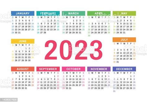 Vector Calendar 2023 Year Landscape Design English Horizontal Wall Or