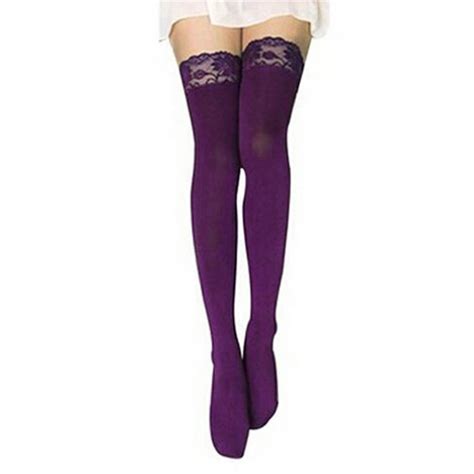 New Sexy Womens Lace Top Opaque Thigh High Stockings Ebay