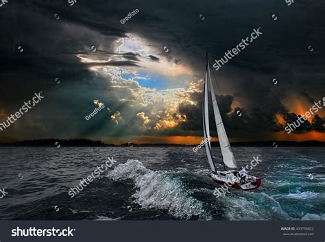 Sailboat Storm Seayacht Beautiful Seascapetravel On Stock Photo