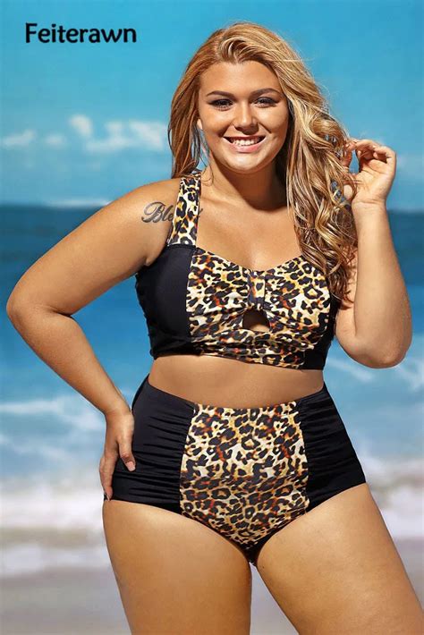 Feiterawn Summer Sexy Leopard Splice Curvy High Waist Swimsuit