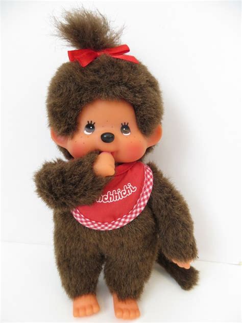 Vintage Monchichi Sckiguchi Baby Girl With Bib Monkey Doll