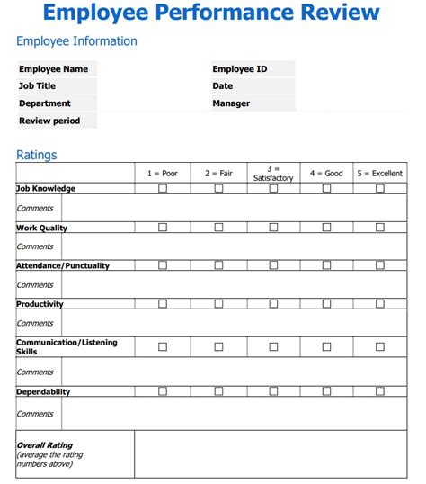 Employee Performance Evaluation Form Excel Best Graphic Design My XXX Hot Girl