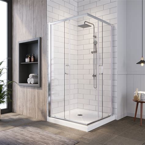 Sunny Shower Corner Shower Enclosure With 1 4 In Clear Glass Double Glass Sliding Square Shower