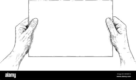 Vector Artistic Illustration Or Drawing Of Hands Holding Blank Sheet Of
