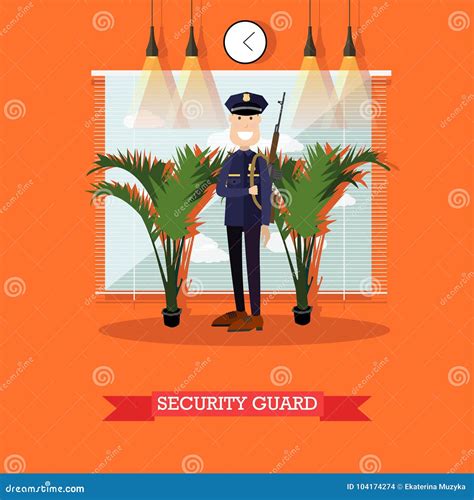 Security Guard Vector Illustration In Flat Style Stock Vector