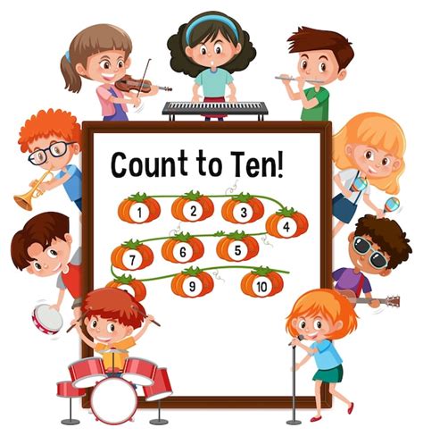 Premium Vector Count To Ten Number Board With Many Kids Cartoon Character