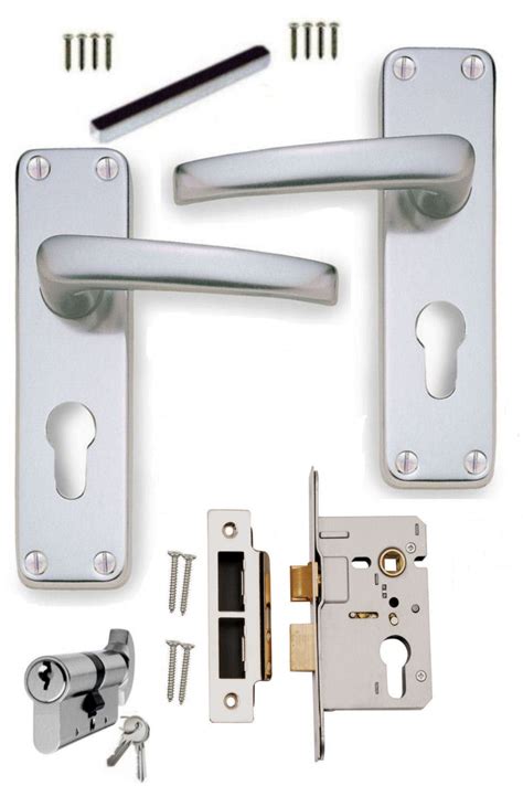 Aluminium Euro Lever Lock Door Handles 64mm Sashlock 70mm Cylinder