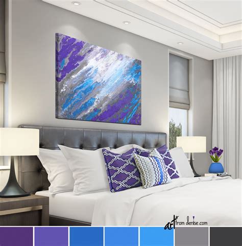 Abstract Canvas Wall Art Purple Blue And Gray Modern Artwork Etsy