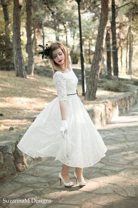 ivory cream 50s wedding dress full skirt original 50s style bridal dress tea length dress