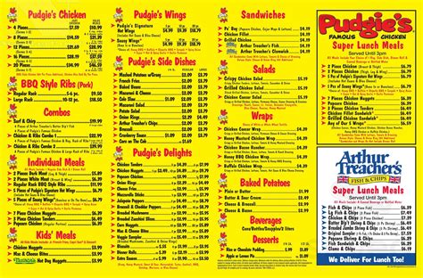Pudgie's Famous Chicken/ Nathan's Famous/ Arthur Treacher's menu in
