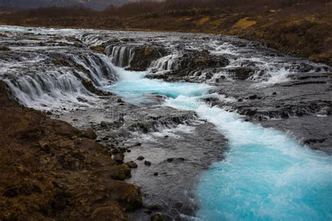 The Mystery Of The Blue Waterfall Bruarfoss Stock Image Image Of