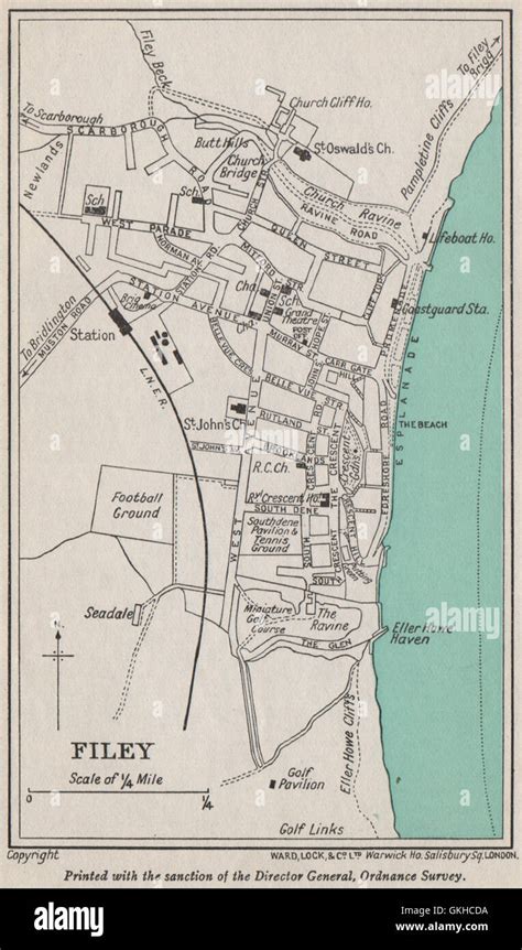 Filey Vintage Towncity Plan Yorkshire Ward Lock 1940 Vintage Map