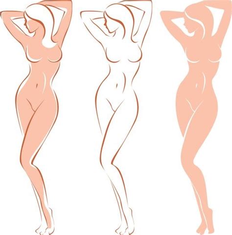 Three Nude Female Silhouettes Standing In Different Positions One With Her Back Turned To The