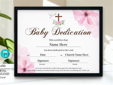 Baby Dedication Certificate Girl Baby Dedication Certificate Etsy