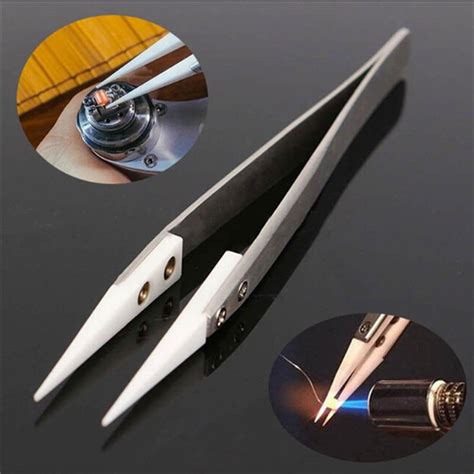 1 Pc Ceramic Tipped Stainless Steel Tweezers Fine Pointed Tip Heat