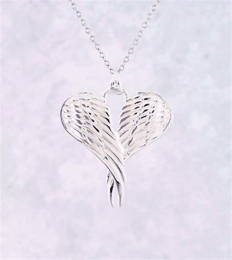 Heart Shaped Folded Angel Wings Necklace In Sterling Silver Silver Jewelry Gifts Fine Silver