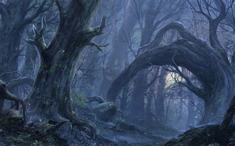 Download 1920x1080 Gothic Landscape Dark Forest Bushes Artwork