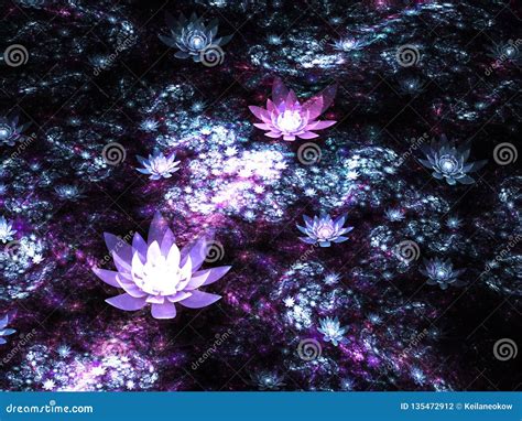 Abstract Fractal Water Lily Flower Pond Stock Illustration