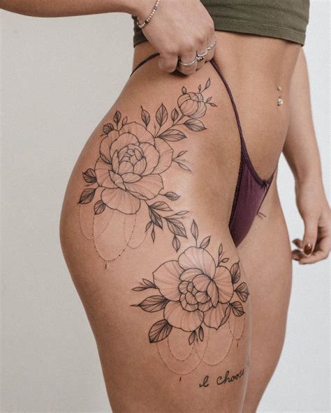 Steph Black Tattoo On Instagram “thigh Fleurs 🌿 Writing Not By Me ️” Hip Tattoos Women Dope