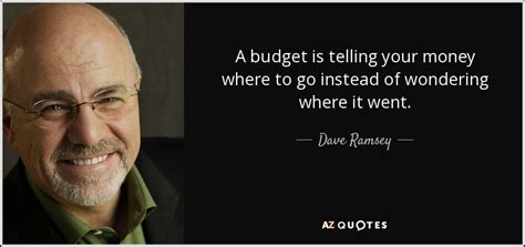 If money is your hope for independence you will never have it. Dave Ramsey quote: A budget is telling your money where to ...