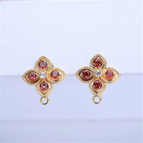 5pairs Real Gold Plated Brass CZ Pave Clover Zircon Ear Studs Geometry