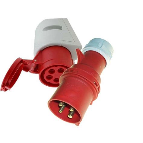 415v 32 Amp 4 Pin Plug And Panel Socket Red Garage Workshop 3 Phase Dynatex