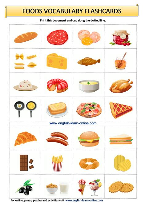 Foods Vocabulary Flashcards Worksheet In 2022 Food Vocabulary Food