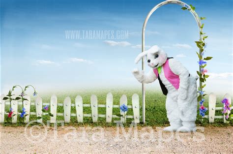 Easter Bunny Digital Backdrop Spring Scene White Picket Etsy