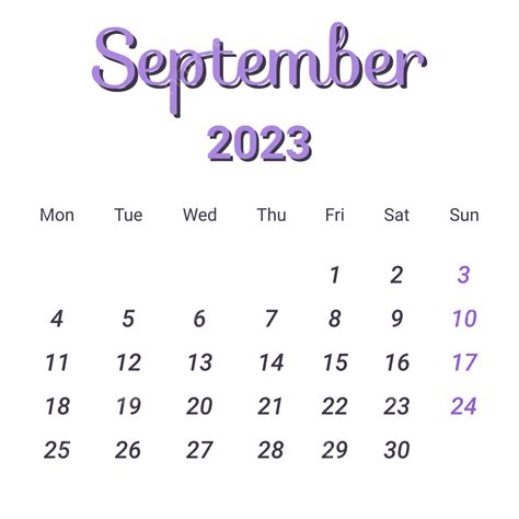 Calendario Settembre 2023 Con Tema Viola Settembre 2023 Calendario Di