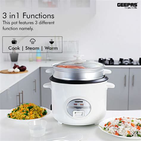 Geepas Electric Rice Cooker Steamer 3 In 1 Cooking Pot Non Stick Keep