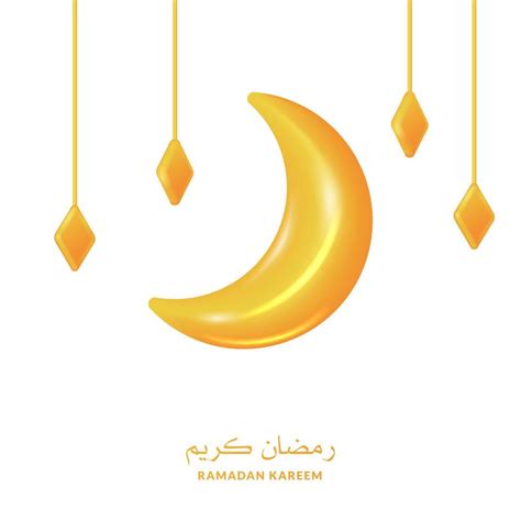 3d Yellow Golden Crescent Moon Decoration For Ramadan Kareem Or Islamic