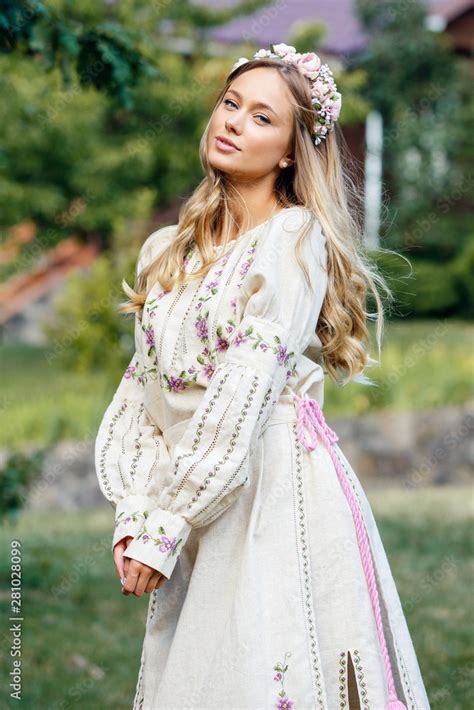 Beautiful Blonde Ukrainian Girl With Blue Eyes In Folk Clothing Boho Style In Fashion