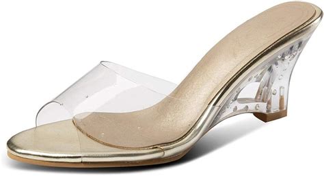 Cybling Womens Transparent Lucite Clear Wedge Heel Open Toe Slide