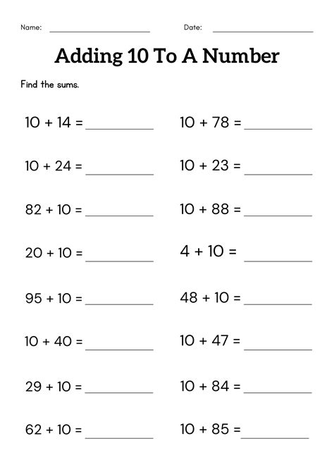 Adding 10 To A Number Worksheet 1st Grade 10 Plus A Number Worksheets