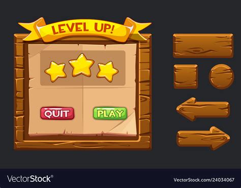 Game Ui Kit Template Wooden Menu Royalty Free Vector Image