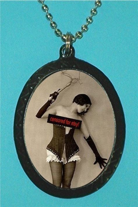 Flapper With Whip Necklace Pendant Risque Bdsm Pinup Pin Up